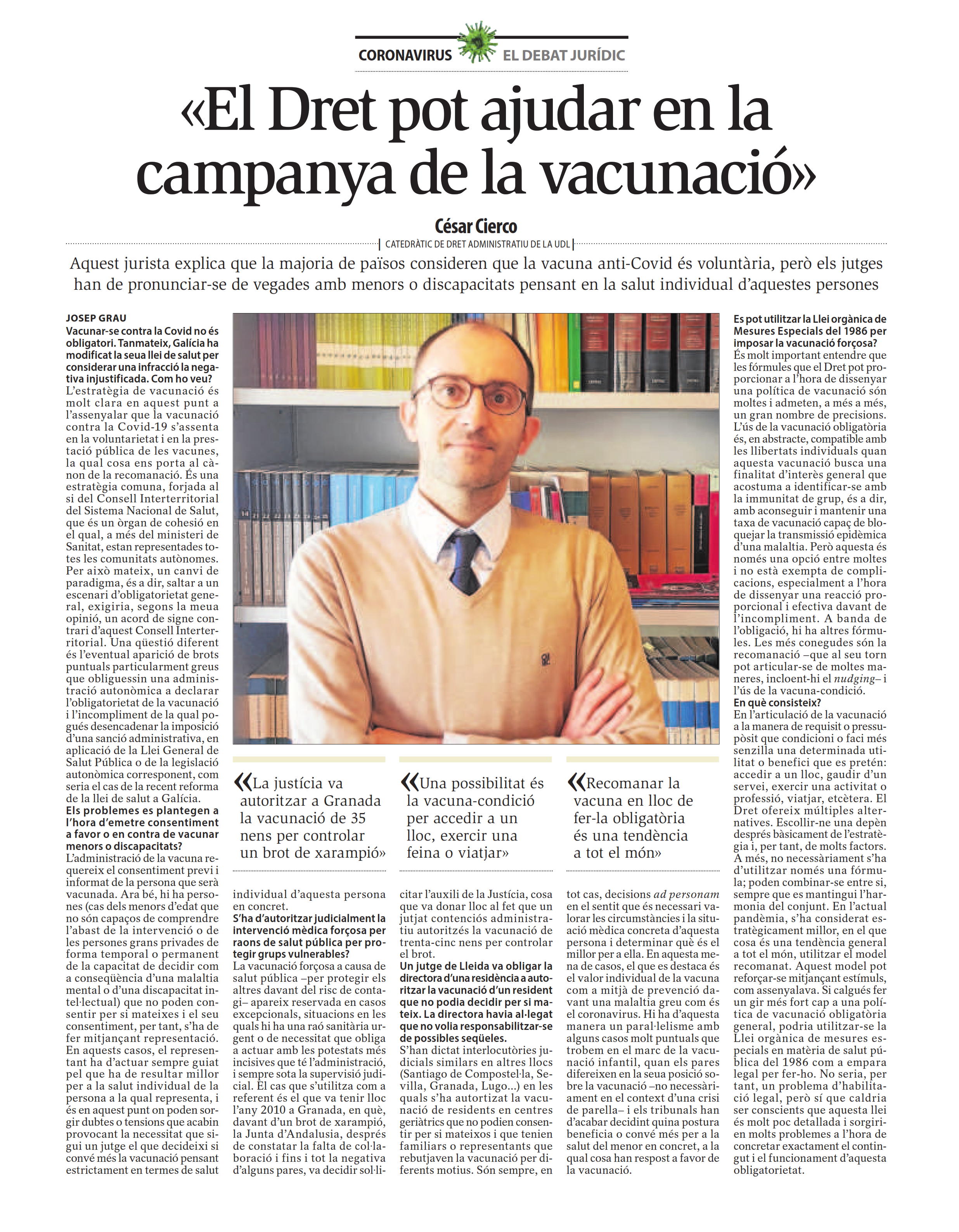 CIERCO SEIRA, César - El Dret pot ajudar en la campanya de la vacunació (Segre 28.03.21)