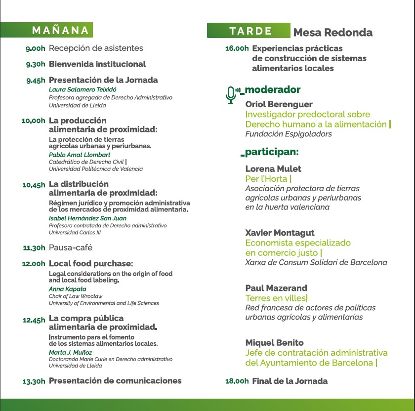 Programa - La participación del Derecho en la construcción de sistemas alimentarios locales